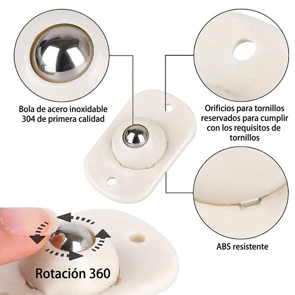 Rueda Universal Autoadhesiva 360°, bola de acero inoxidable. Mueve lo que quieras.