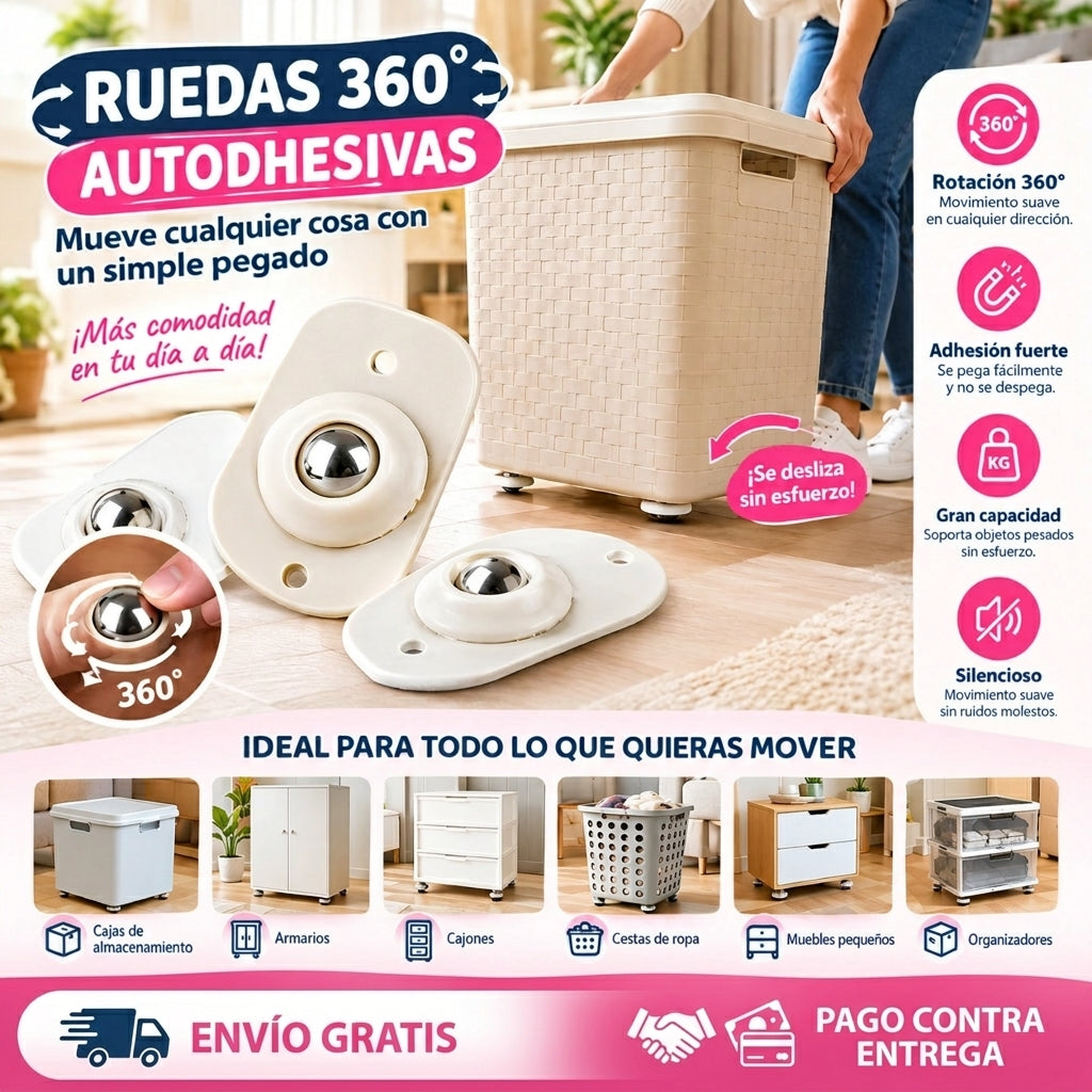 Rueda Universal Autoadhesiva 360°, bola de acero inoxidable. Mueve lo que quieras.