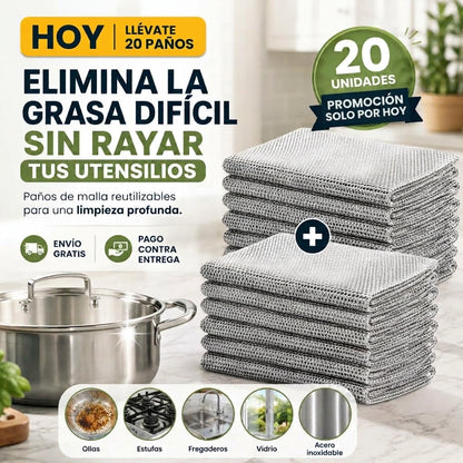 Pack X20 Paños Reutilizables de Micro Acero | Multiusos, úsalos sin rayar tus Ollas.